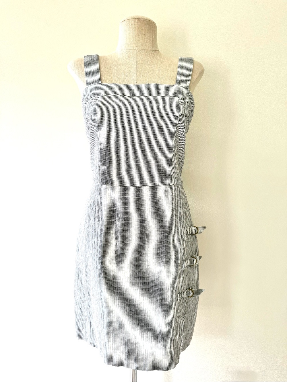 Simply Noelle Pinstripe Buckle Accent Mini Dress EUC S/M Coastal Resort Summer - Picture 5 of 12